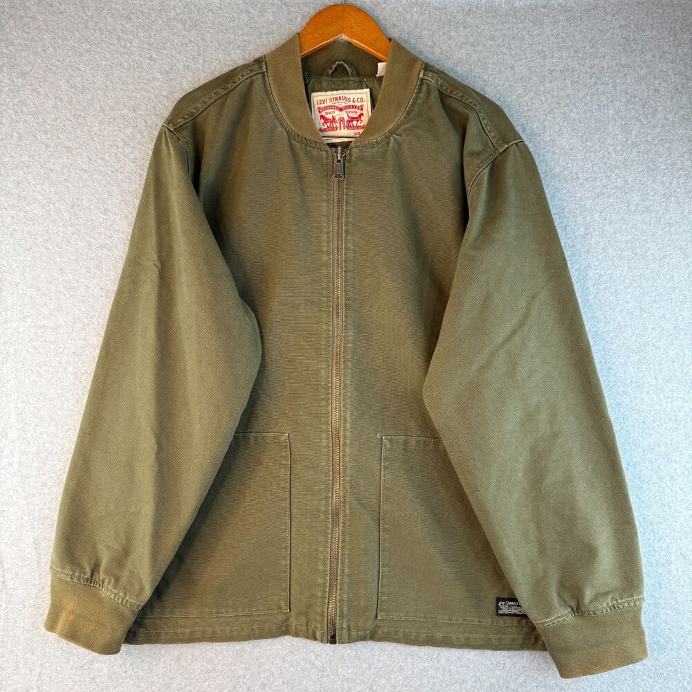 Levi's Men's Olive Green Canvas Bomber Jacket Front Zip XXL Utility/Gorpcore
